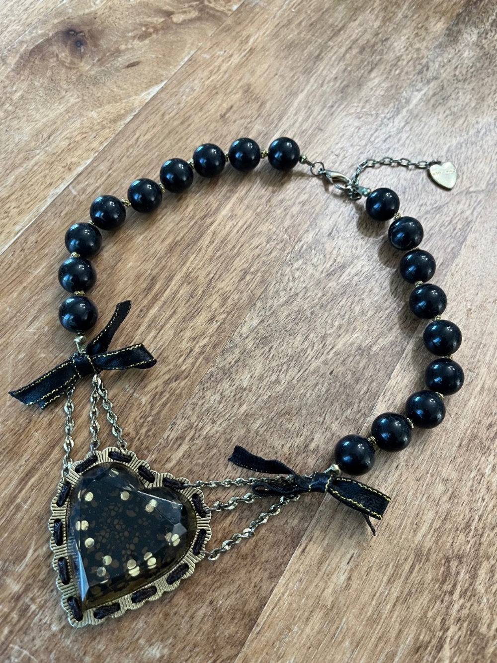 Betsey Johnson Black Peal Heart Necklace